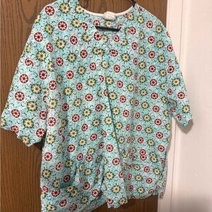 Peaches Uniforms Aqua Floral Button-Front Top